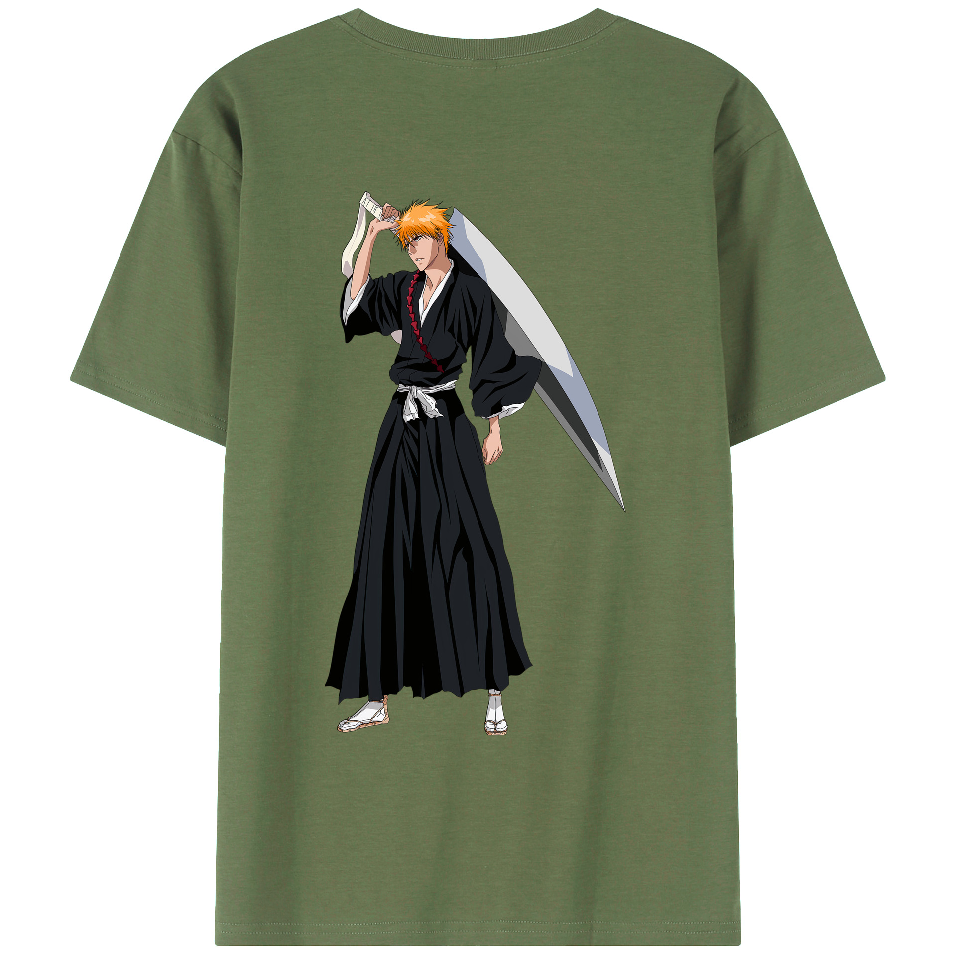 （画像用） ブリーチ 黒崎一護（くろさき いちご）BLEACH Kurosaki Ichigo 綿100％ メンズ半袖Tシャツ（バックプリント） 通気性